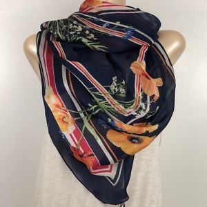 Dana Buchman Navy Multi Stripe Floral Scarf